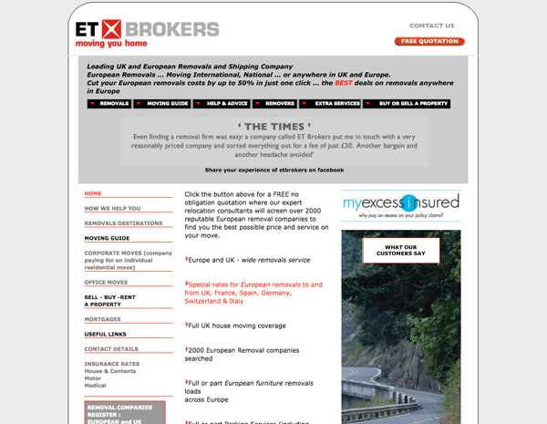 ET Brokers website - please click to see full site